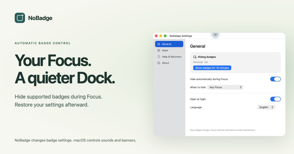 I built NoBadge, a small Mac utility for hiding Dock badges during Focus